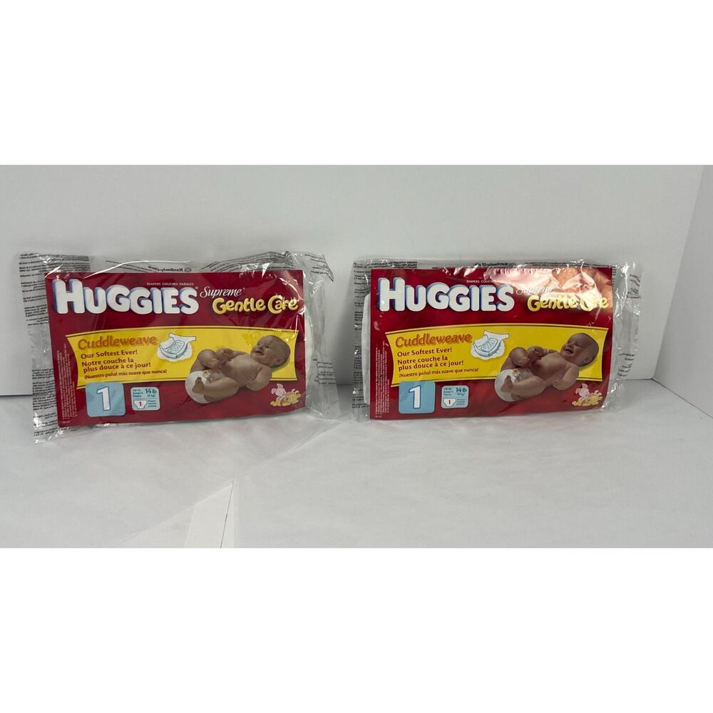 Vintage Huggies Supreme Gentle Care Diapers Size 1 Pooh Y2K Reborn Prop Lot of 2